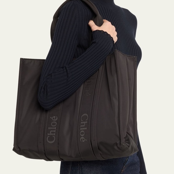 Chloe Bags | Chloe Nylon Woody Large Tote Bag in Black - Picture 3 of 7